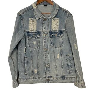 Judy Bridal Highly Distressed Light Blue Button Up Closure Jean Jacket Size Med.